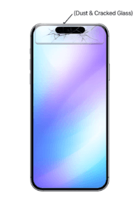 cracks on tempered glass on cut area and dust accumulate on dynamic island indicate cons