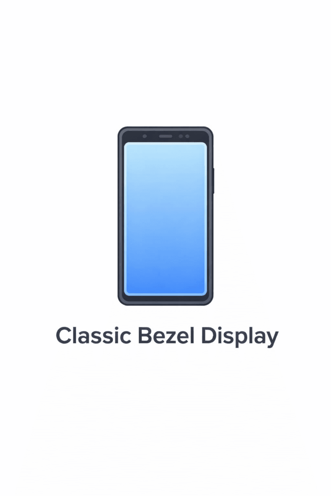 classic bezel Classic bezel smartphone display where tempered glass needs precise camera cut