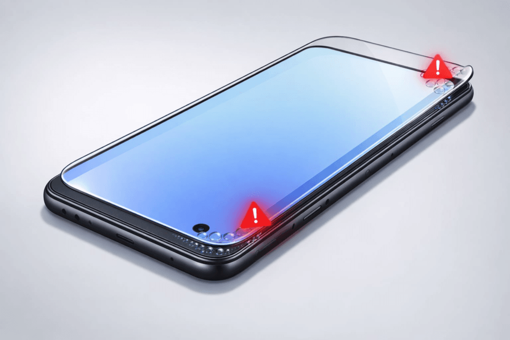 Tempered glass lifting at edges on a punch-hole display phone due to incorrect bezel and display compatibility