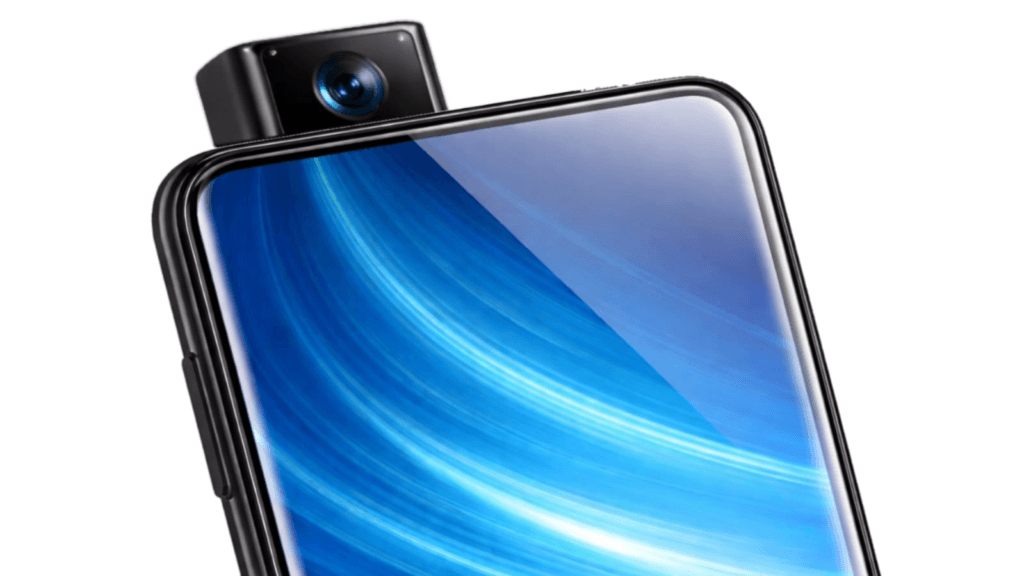 Close-up of a smartphone with pop-up front camera showing display structure for no-cut tempered glass compatibility