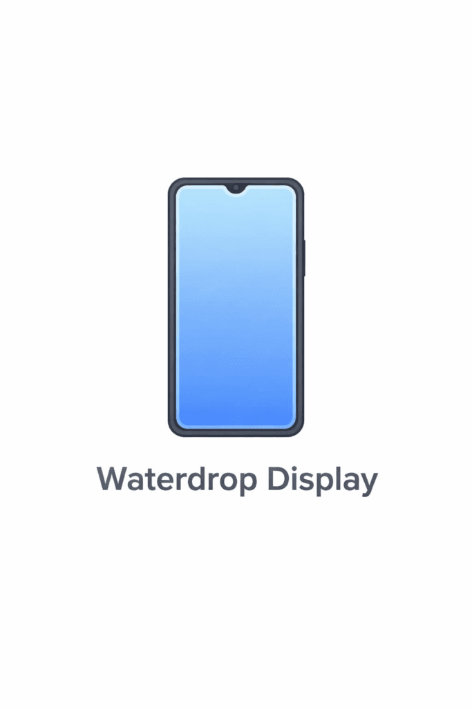waterdrop Waterdrop notch smartphone display illustrating V or U camera cut requirement for glass